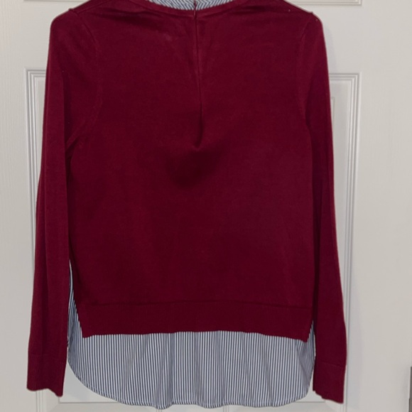 Burgundy Floral Embroidered Sweater with Striped Hem - Picture 6 of 8